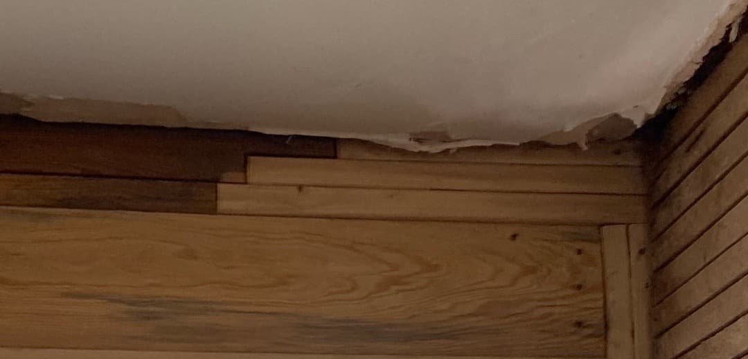 Close-up of the new header — fresh sistered lumber doubled up above the window opening to replace the rotted original framing (real Karhan project)
